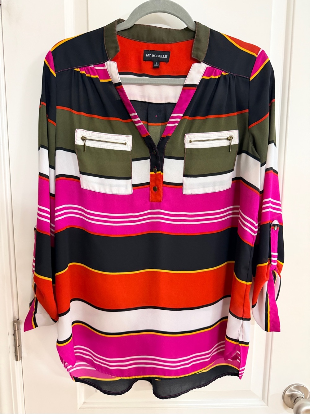My Michelle Multicolor Striped Tunic - Pink, Orange, Green, Black, White